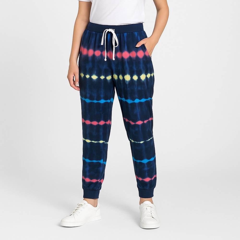 Navy Blue Multicolor Tie Dye Jogger Sweatpants Womens‎ L Soft Stretch Lounge